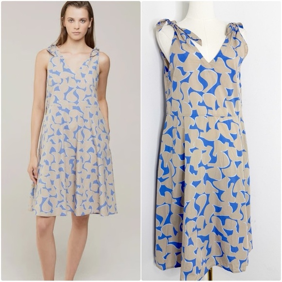 Rosso35 Dresses & Skirts - Rosso 35 Abstract Print Tie-Shoulder Dress Blue Beige Size 6